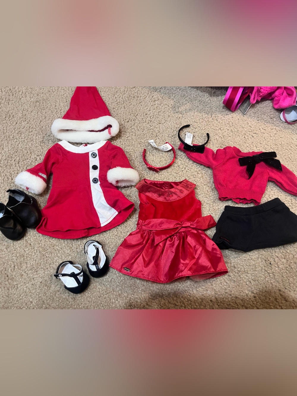 Bundle of 3 holiday Christmas American girl doll outfits and shoes accessories
